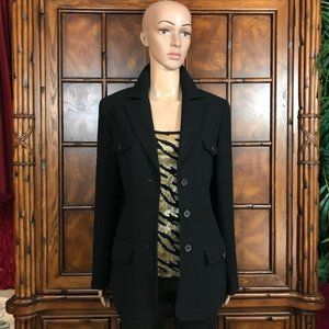 Anne Klein Champagne Francais Black Crepe Logo Button Jacket